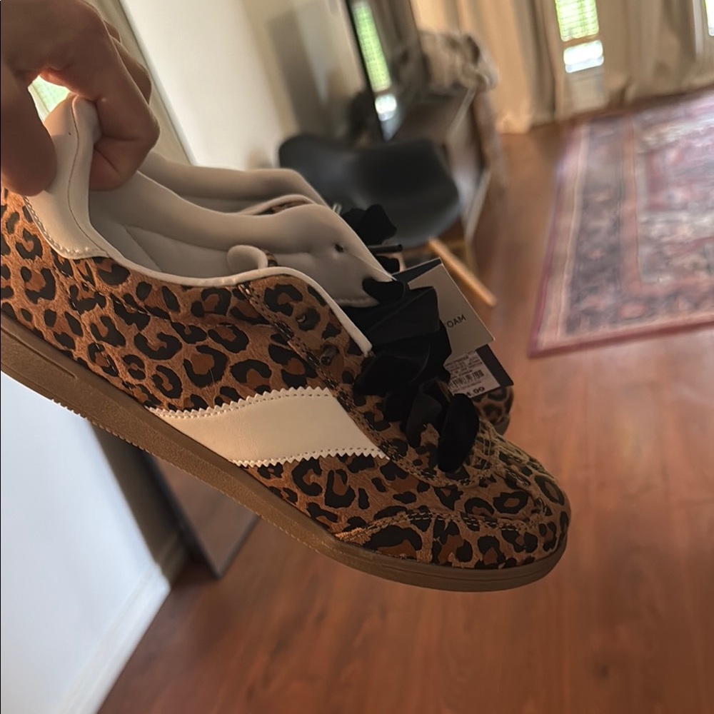 Leopard Print Sneakers with Black Bow